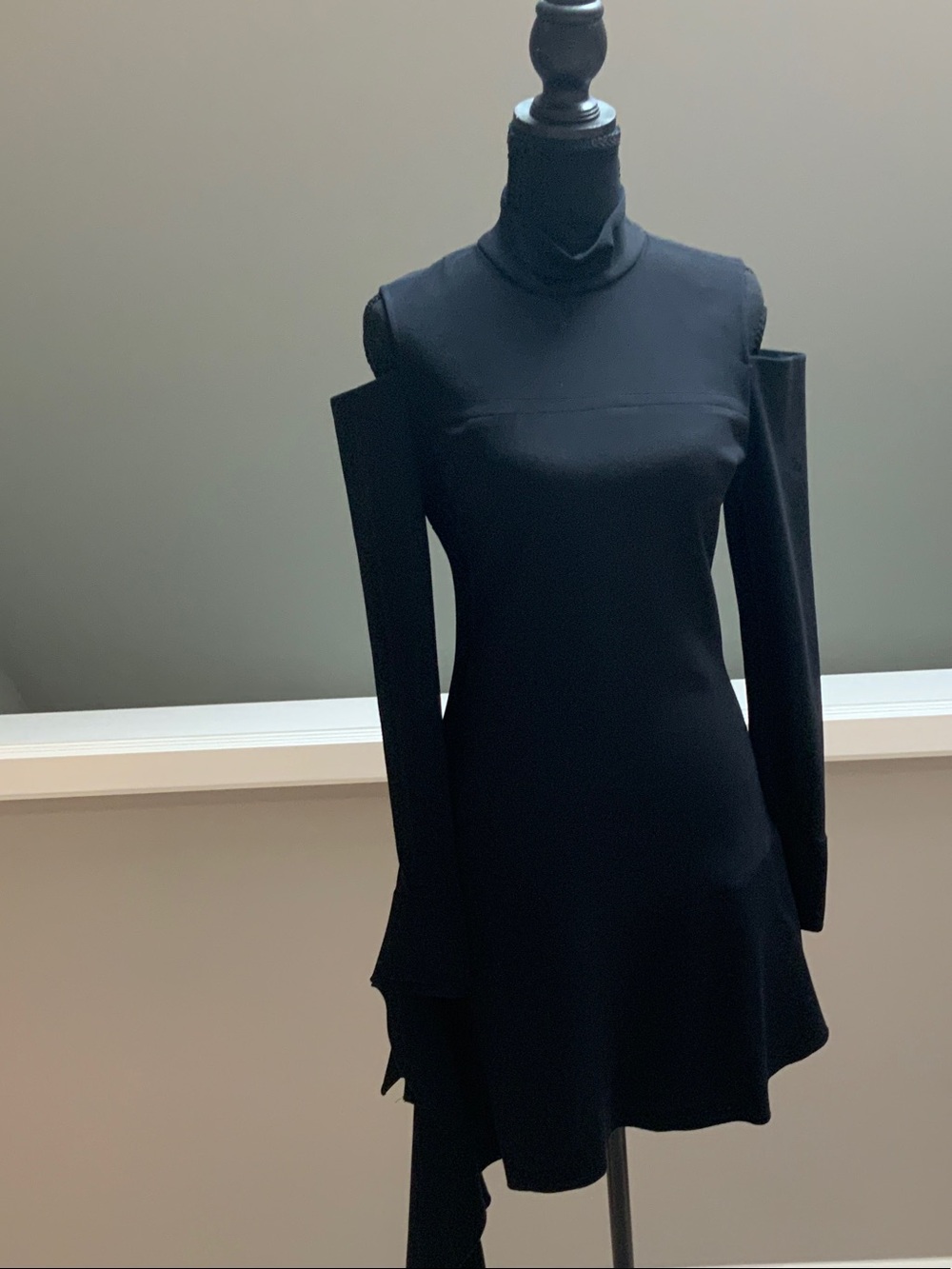 Elegant Black Cold-Shoulder Mock Neck Dress Alexis Size M